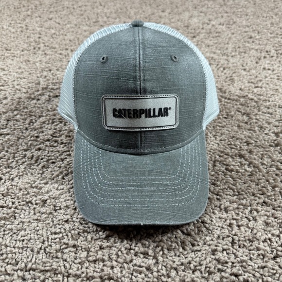 Caterpillar Trucker Hat NEW Grey White Mesh Snapback CAT Logo Workwear Cap